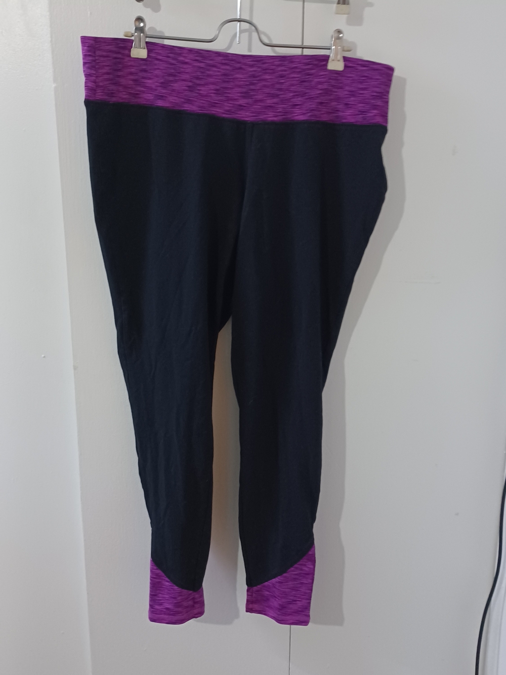 Livi Active Black Leggings with Purple Waistband and Cuffs